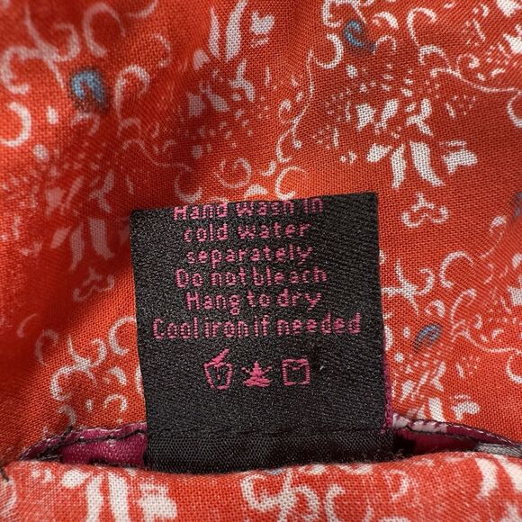 Black Note Boho Peasant Tunic Top‎ Women’s XL Orange Floral Border Print Peplum - Picture 14 of 15